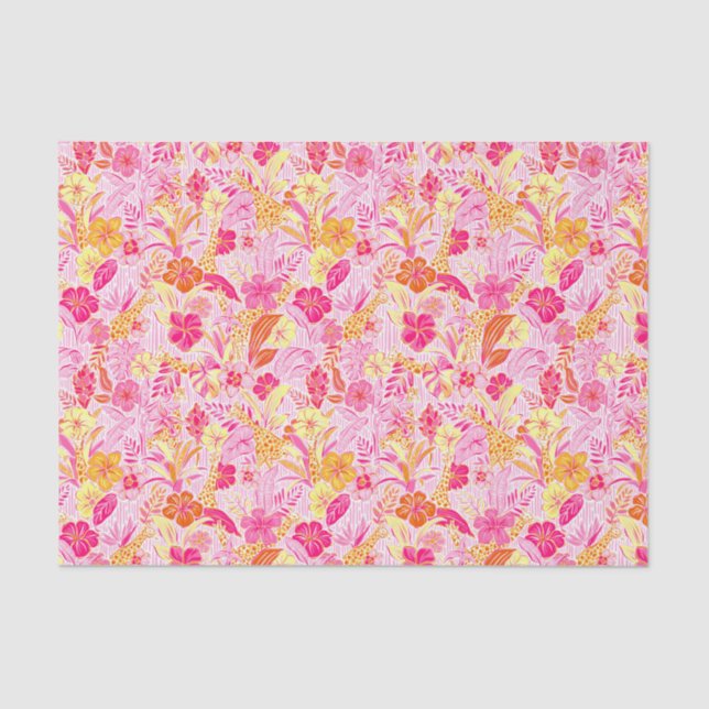 Preppy Palm Beach Print Pink and Orange Giraffes Tissue Paper (Front)
