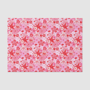 Preppy Palm Beach Print Pink and Red Flowers Tissue Paper