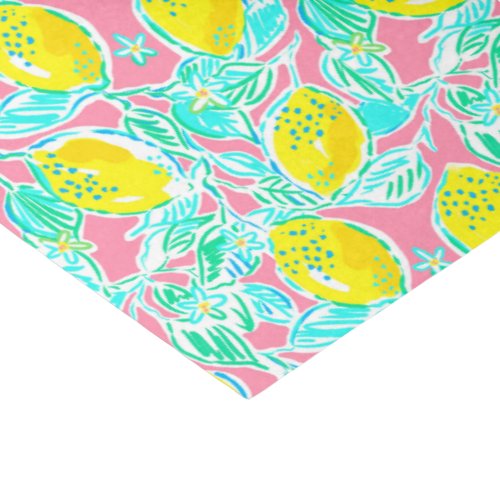 Preppy Palm Beach Print Pink and Yellow Lemons Tissue Paper