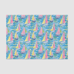 Preppy Palm Beach Print Pink and Yellow Sailboats Tissue Paper