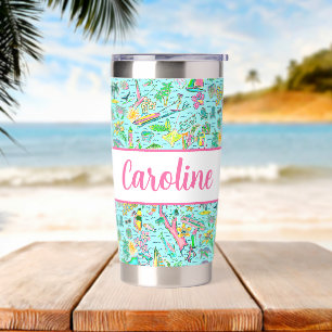 Preppy Palm Beach Print Pink Green Bermuda Insulated Tumbler
