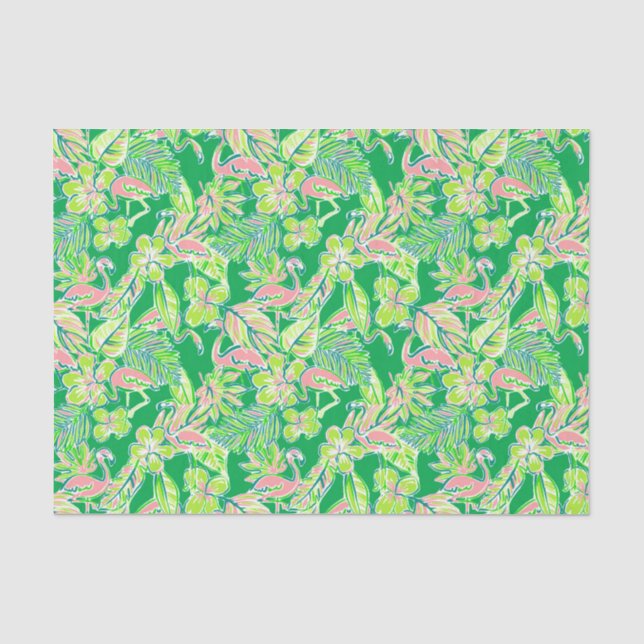 Preppy Palm Beach Print Pink & Green Flamingos Tissue Paper (Front)