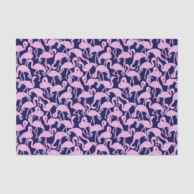 Preppy Palm Beach Print Pink & Navy Flamingos Tissue Paper (Front)
