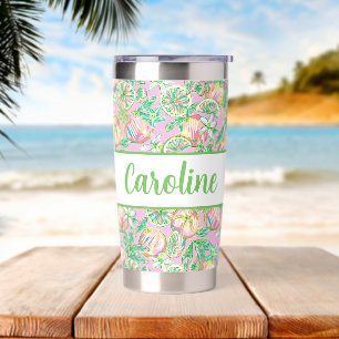 Preppy Palm Beach Print Pink Oranges Insulated Tumbler