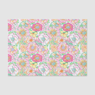 Preppy Palm Beach Print Pink & Yellow Flowers Tissue Paper