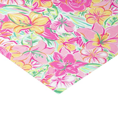 Preppy Palm Beach Print Pink  Yellow Lily Flowers Tissue Paper