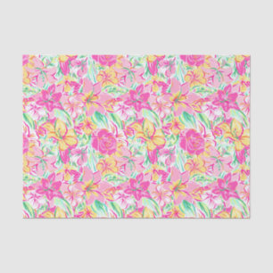 Preppy Palm Beach Print Pink & Yellow Lily Flowers Tissue Paper
