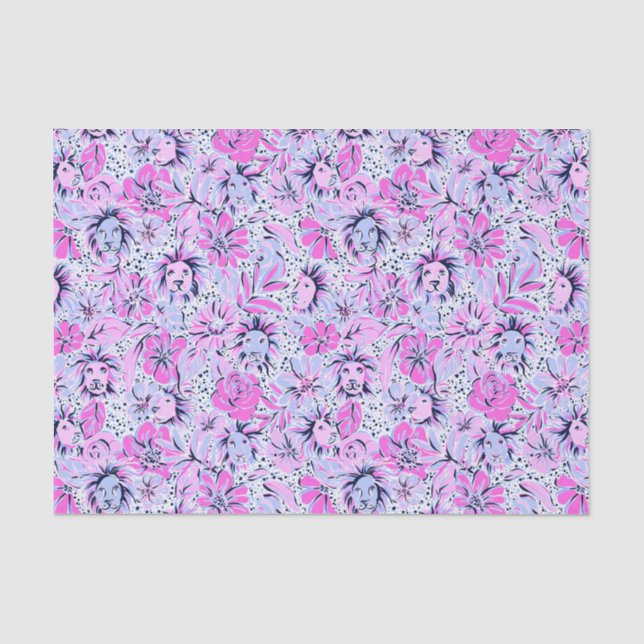 Preppy Palm Beach Print Purple Lions Tissue Paper (Front)