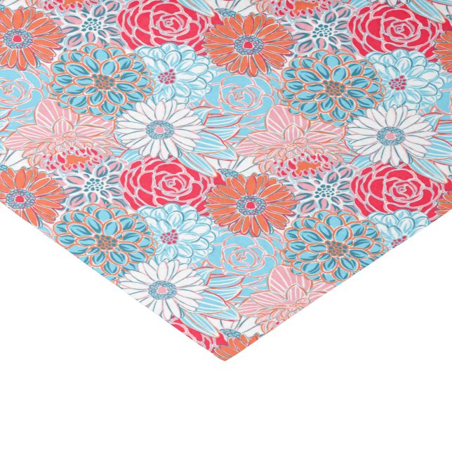Preppy Palm Beach Print Teal and Red Flowers Tissue Paper (Corner)