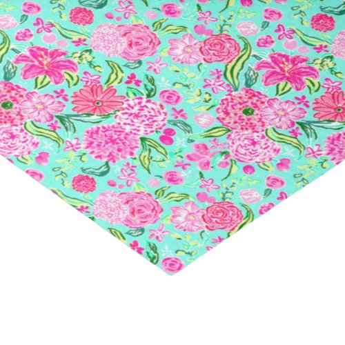 Preppy Palm Beach Print Teal with Pink Flowers Tissue Paper