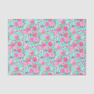 Preppy Palm Beach Print Teal with Pink Flowers Tissue Paper