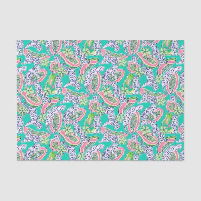 Preppy Palm Beach Print Tigers and Papayas Tissue Paper (Front)
