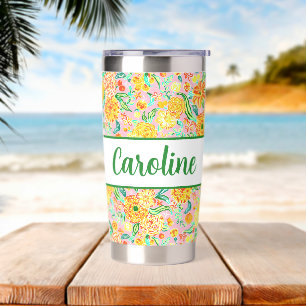 Preppy Palm Beach Print Yellow Flowers Insulated Tumbler