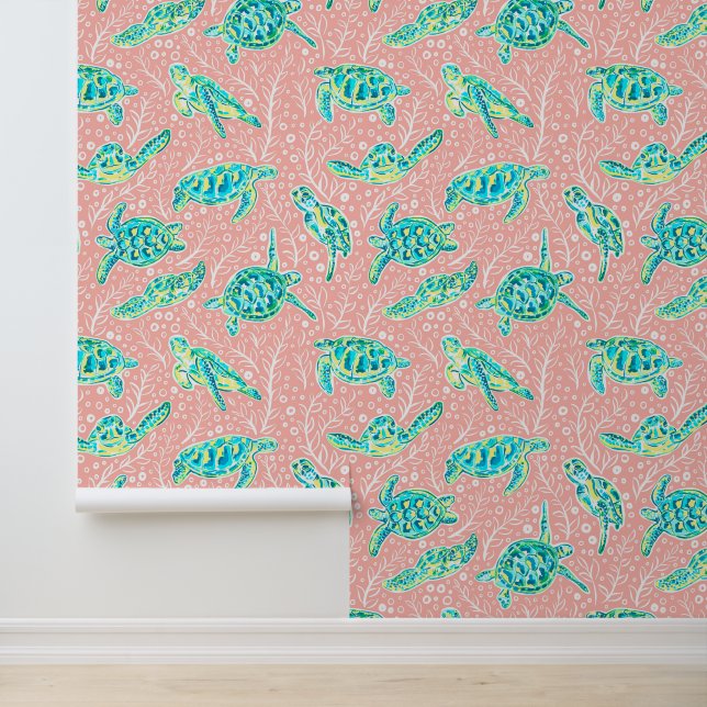 Preppy Palm Beach Swimming Turtles Wallpaper (Application)