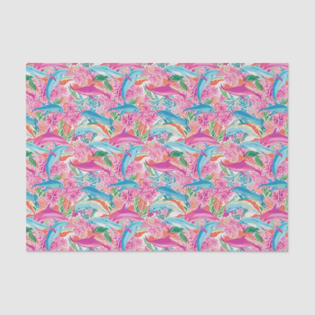 Preppy Palm Beach Tropical Dolphins Pattern Tissue Paper (Front)