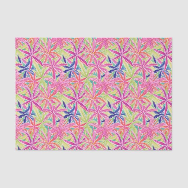 Preppy Palm Beach Tropical Flowers Pattern Tissue Paper (Front)