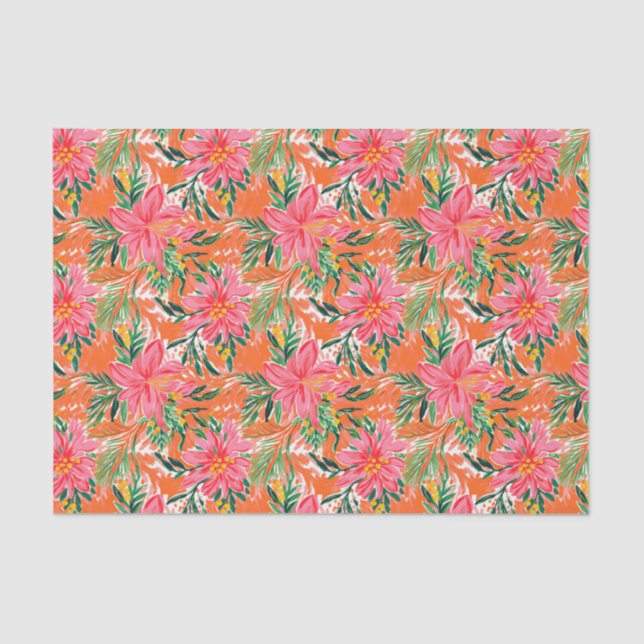 Preppy Palm Beach Tropical Flowers Pattern Tissue Paper (Front)