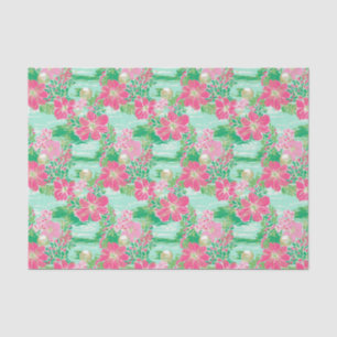 Preppy Palm Beach Tropical Flowers Pattern Tissue Paper