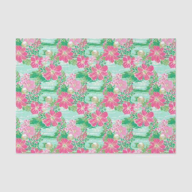 Preppy Palm Beach Tropical Flowers Pattern Tissue Paper (Front)