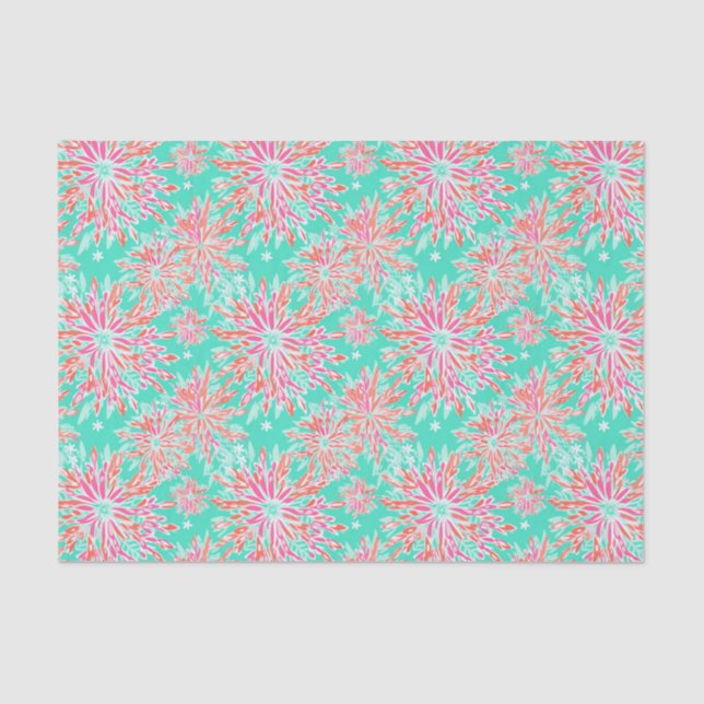 Preppy Palm Beach Tropical Flowers Pattern Tissue Paper (Front)