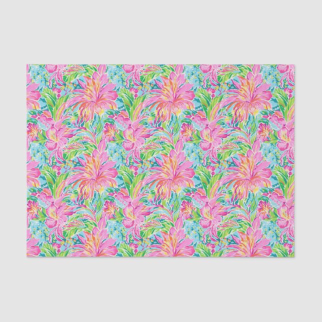 Preppy Palm Beach Tropical Flowers Pattern Tissue Paper (Front)