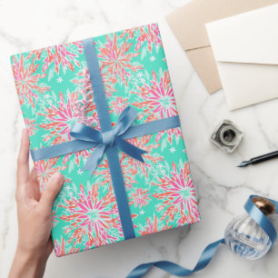 Preppy Palm Beach Tropical Flowers Pattern Wrapping Paper