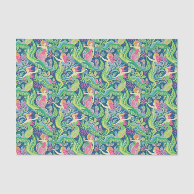 Preppy Palm Beach Tropical Mermaids Pattern Tissue Paper (Front)