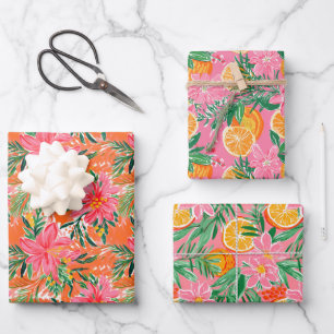 Preppy Palm Beach Tropical Oranges Pattern Wrapping Paper Sheets