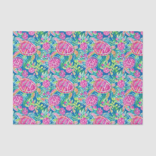 Preppy Palm Beach Tropical Turtles Pattern Tissue Paper (Front)