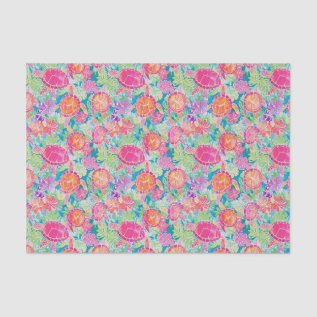 Preppy Palm Beach Tropical Turtles Pattern Tissue Paper (Front)