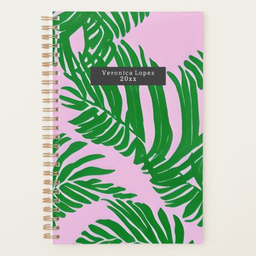 Preppy Palm Leaves Pink And Green Planner