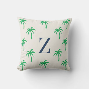 Preppy Palm Tree Monogram Throw Pillow