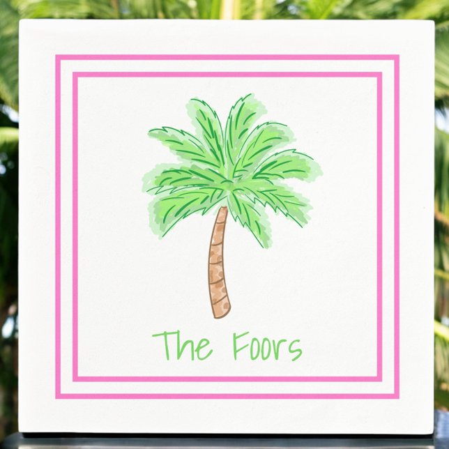 Preppy Palm Tree Personalized Border  Napkins (Creator Uploaded)