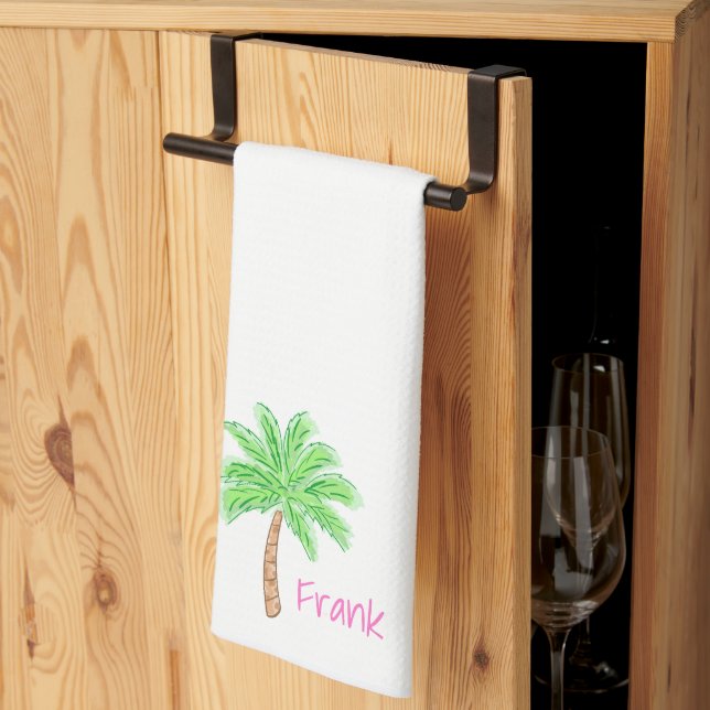 Preppy Palm Tree Personalized  Kitchen Towel (Thirds Fold)