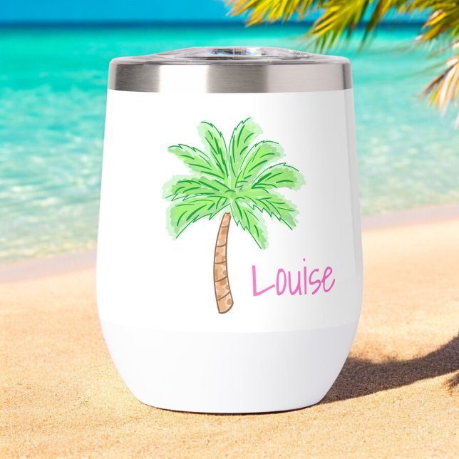 Preppy Palm Tree Personalized  Thermal Wine Tumbler (Creator Uploaded)