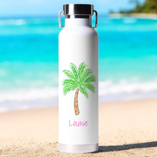 Preppy Palm Tree Personalized White Water Bottle