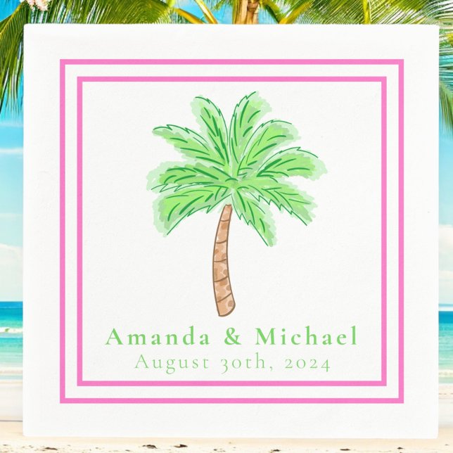 Preppy Palm Tree Tropical Wedding Napkins (Creator Uploaded)