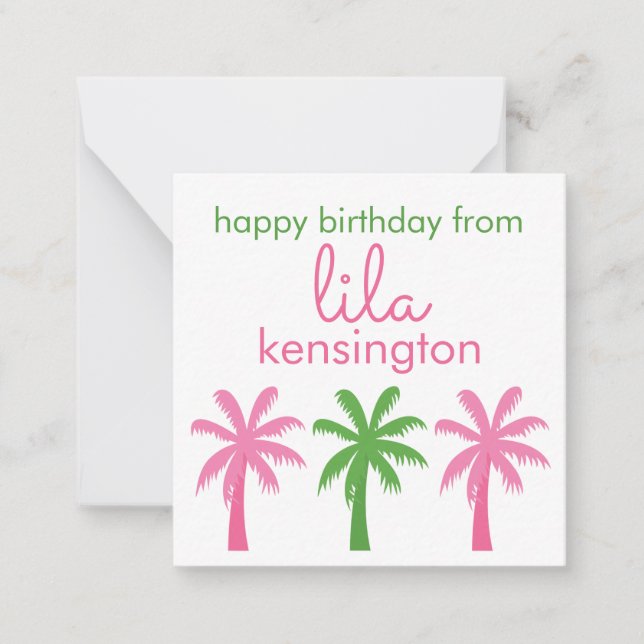 Preppy Palm Trees Personalized Gift Enclosure Card (Front)