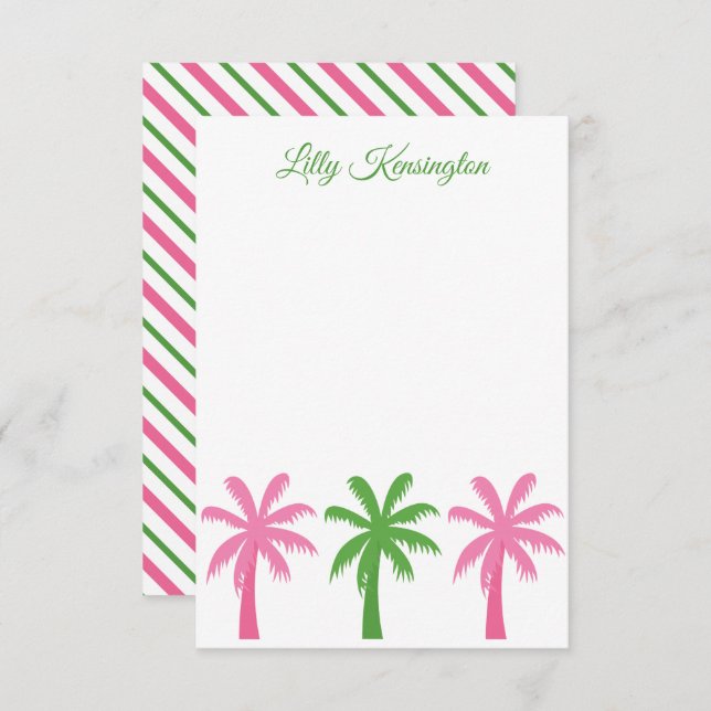 Preppy Palm Trees Personalized Note Cards (Front/Back)