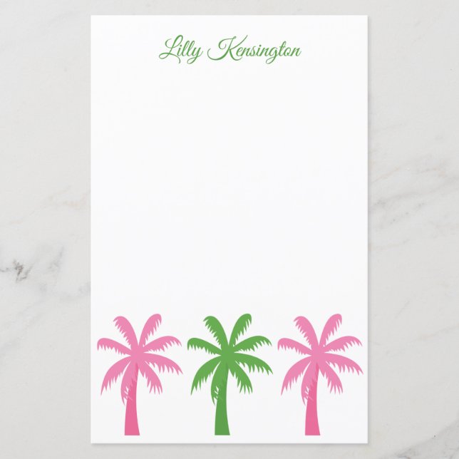 Preppy Palm Trees Personalized Stationery (Front)