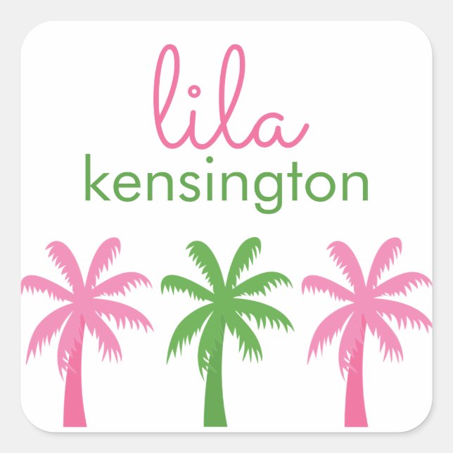 Preppy Palm Trees Personalized Stickers (Front)