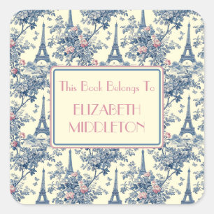 Preppy Parisian Toile Eiffel Tower Bookplate