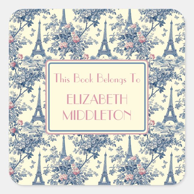 Preppy Parisian Toile Eiffel Tower Bookplate (Front)