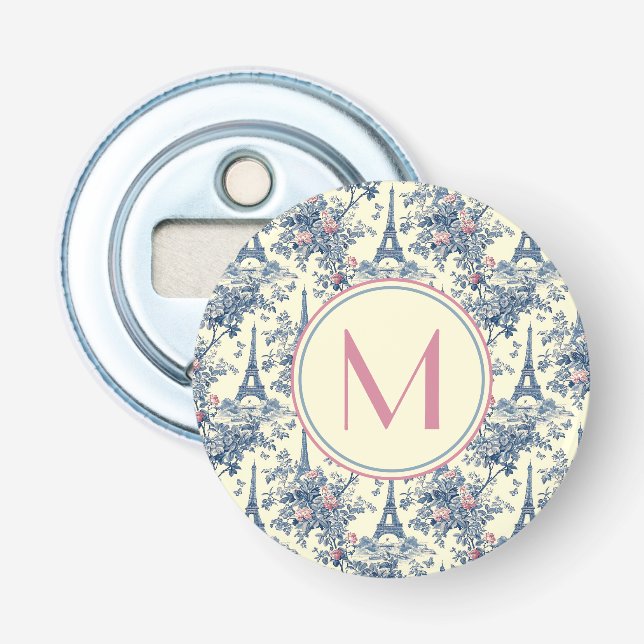 Preppy Parisian Toile Monogram Bottle Opener (Front)