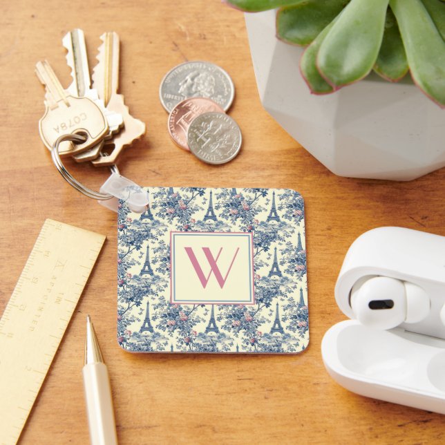 Preppy Parisian Toile Monogram Keychain (Desk)