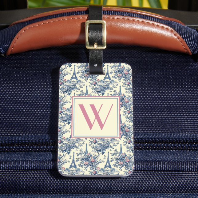 Preppy Parisian Toile Monogram Luggage Tag (Front Insitu 2)