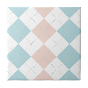 Preppy Pastel Blue and Pink Checker Patterns Ceramic Tile