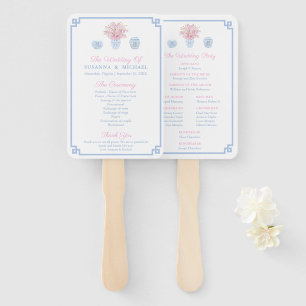 Preppy Pastel Blue And Pink Chinoiserie Wedding Hand Fan