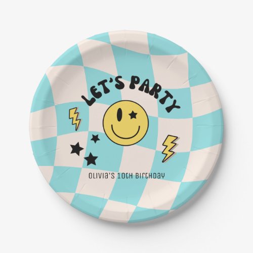 Preppy Pastel Blue Y2K Retro Birthday Paper Plate