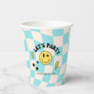 Preppy Pastel Blue Y2K Retro Birthday Paper Plate Cups